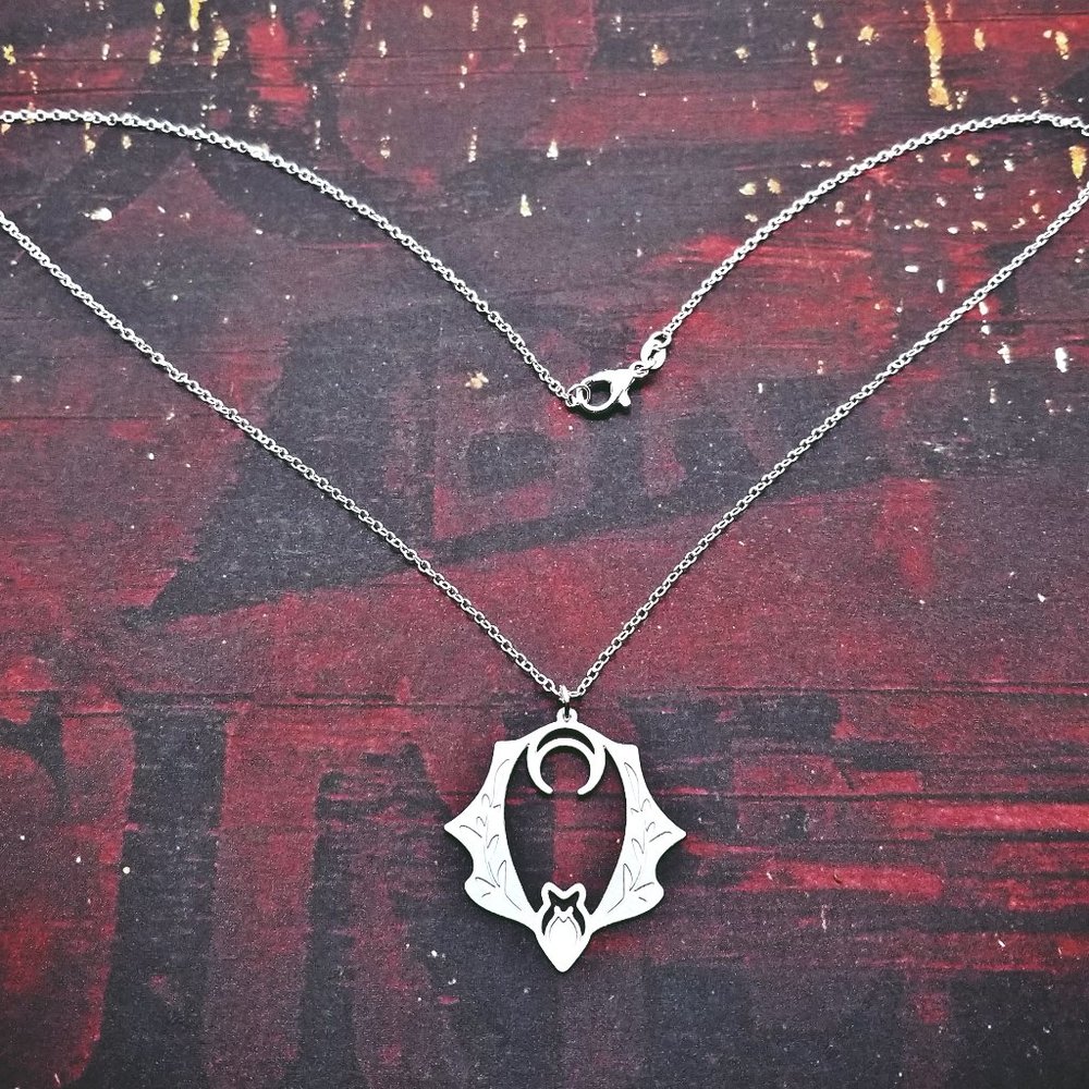 Art Nouveau Lunar Bat Silver Necklace - Picture 3 of 3